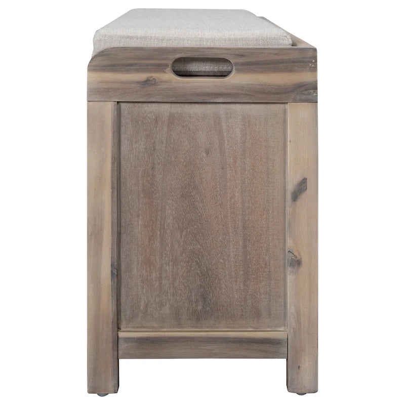 Banc de rangement avec panier amovible et 2 tiroirs, banc à chaussures entièrement assemblé avec coussin amovible