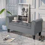 Button-Tufted Storage Ottoman Bench with Rolled Armrests