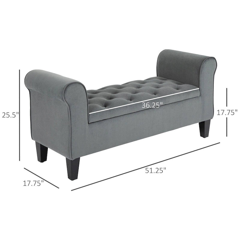 Banc de rangement capitonné avec accoudoirs arrondis
