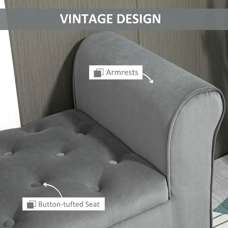 Banc de rangement capitonné avec accoudoirs arrondis