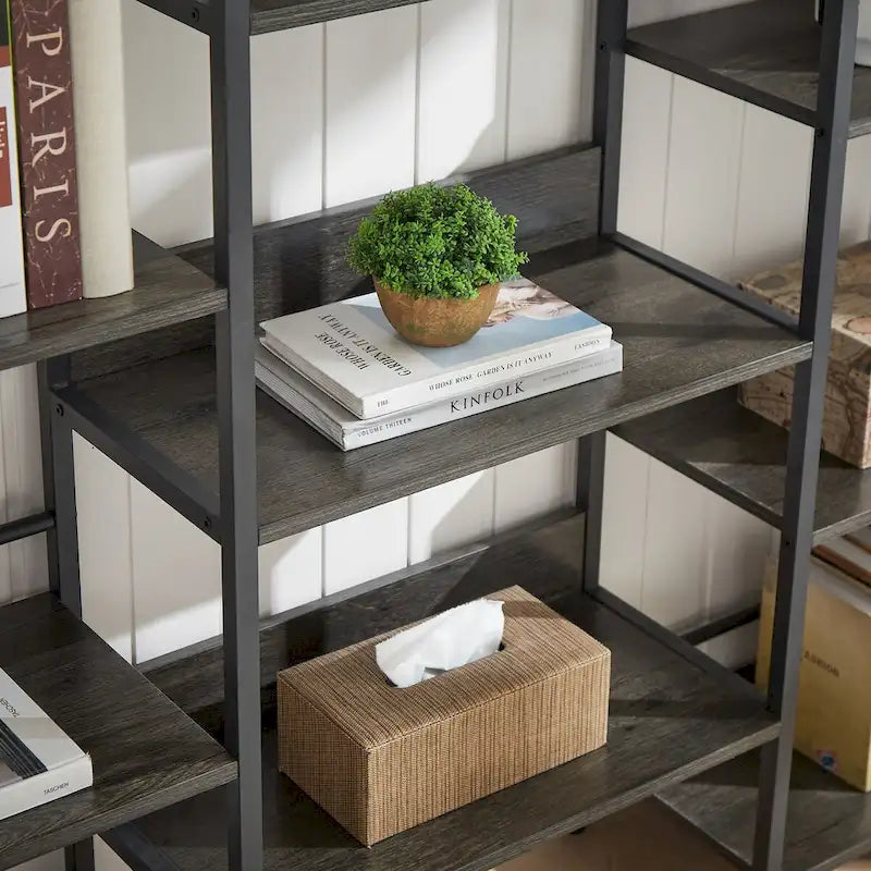 Bibliothèque à 5 étagères, style industriel rétro en bois, pour la maison et le bureau, grande bibliothèque ouverte