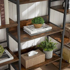 Bibliothèque à 5 étagères, style industriel rétro en bois, pour la maison et le bureau, grande bibliothèque ouverte