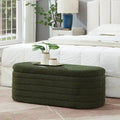 Banc ottoman de rangement ovale moderne, banc de bout de lit en tissu Boucle Teddy avec rangement, tabouret de bout de lit avec charnière de sécurité