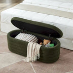 Banc ottoman de rangement ovale moderne, banc de bout de lit en tissu Boucle Teddy avec rangement, tabouret de bout de lit avec charnière de sécurité