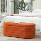 Banc ottoman de rangement ovale moderne, banc de bout de lit en tissu Boucle Teddy avec rangement, tabouret de bout de lit avec charnière de sécurité