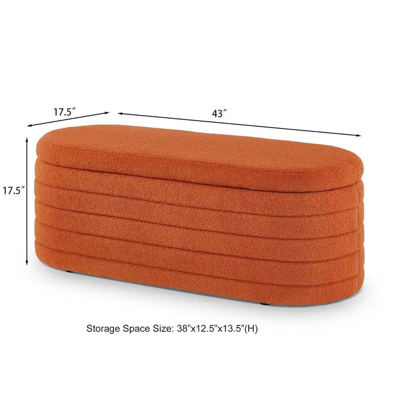 Banc ottoman de rangement ovale moderne, banc de bout de lit en tissu Boucle Teddy avec rangement, tabouret de bout de lit avec charnière de sécurité