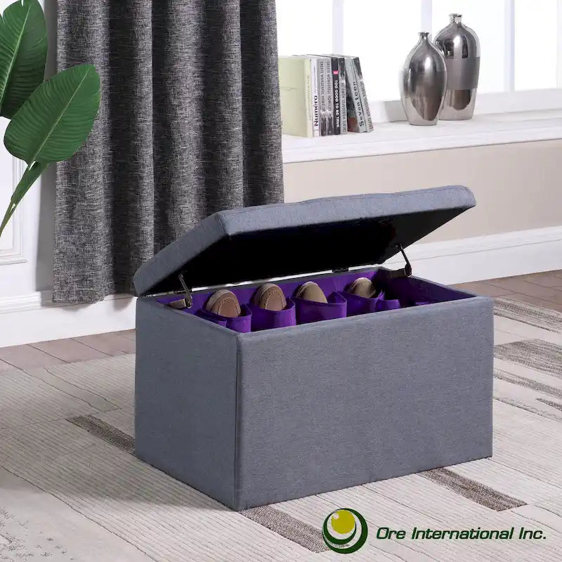 Banc de rangement capitonné gris de 18,5 pouces