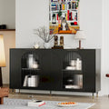 Bahut laqué noir à 4 portes en bois, meuble de rangement pour salon, bureau, cuisine