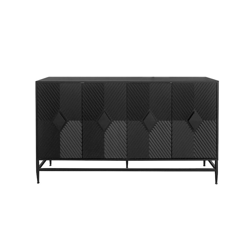 Bahut laqué noir à 4 portes en bois, meuble de rangement pour salon, bureau, cuisine