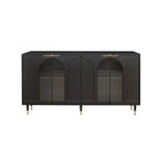 Bahut laqué noir à 4 portes en bois, meuble de rangement pour salon, bureau, cuisine
