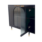 Bahut laqué noir à 4 portes en bois, meuble de rangement pour salon, bureau, cuisine