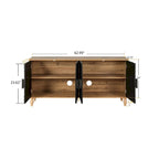 Porte sculptée au design symétrique et cadre couleur bois pour meuble TV, salon, entrée