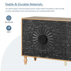 Porte sculptée au design symétrique et cadre couleur bois pour meuble TV, salon, entrée