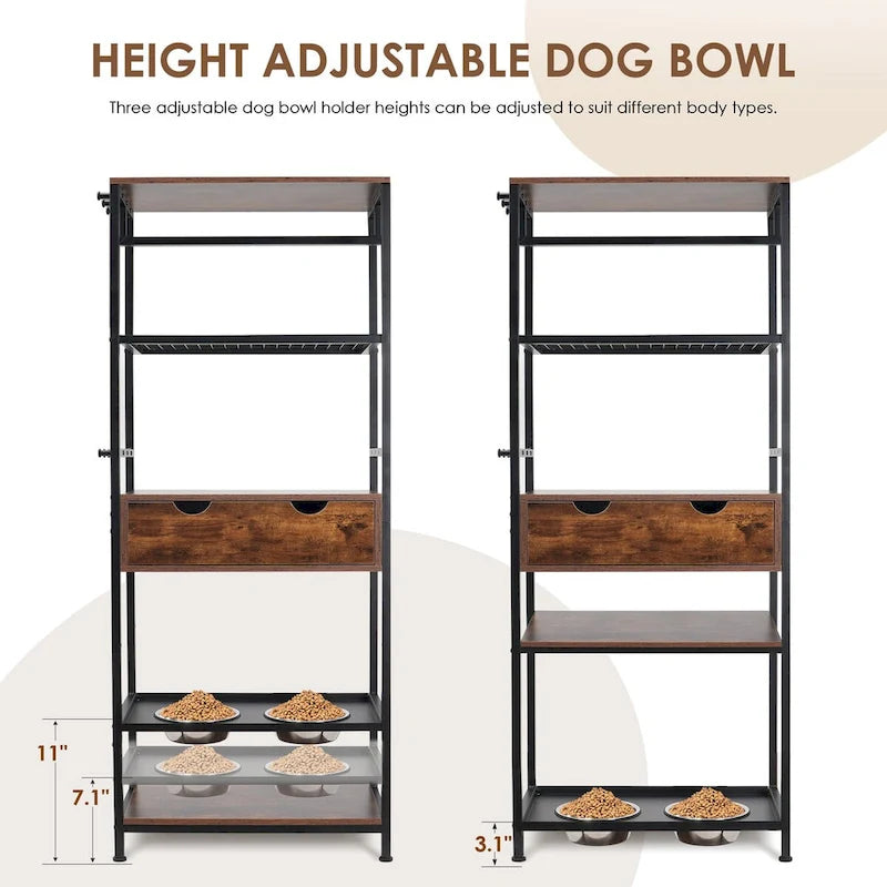 3 gamelles surélevées réglables en hauteur, station d'alimentation pour chiens et chats de grande et moyenne taille, rangement pour chien avec étagères