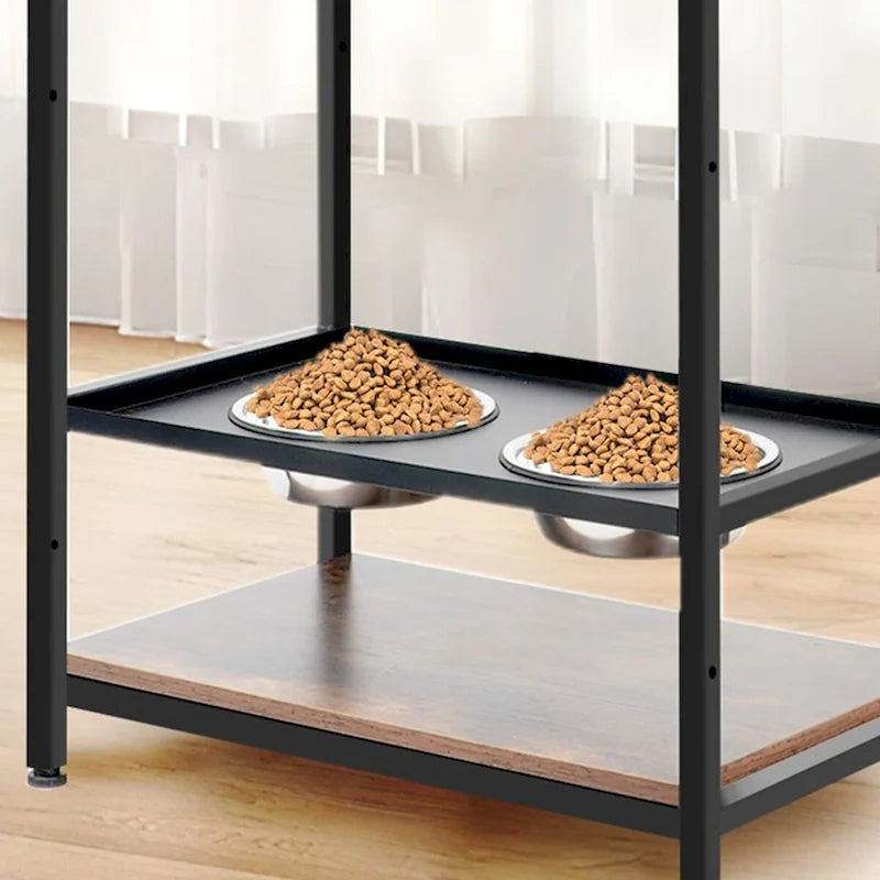 3 gamelles surélevées réglables en hauteur, station d'alimentation pour chiens et chats de grande et moyenne taille, rangement pour chien avec étagères