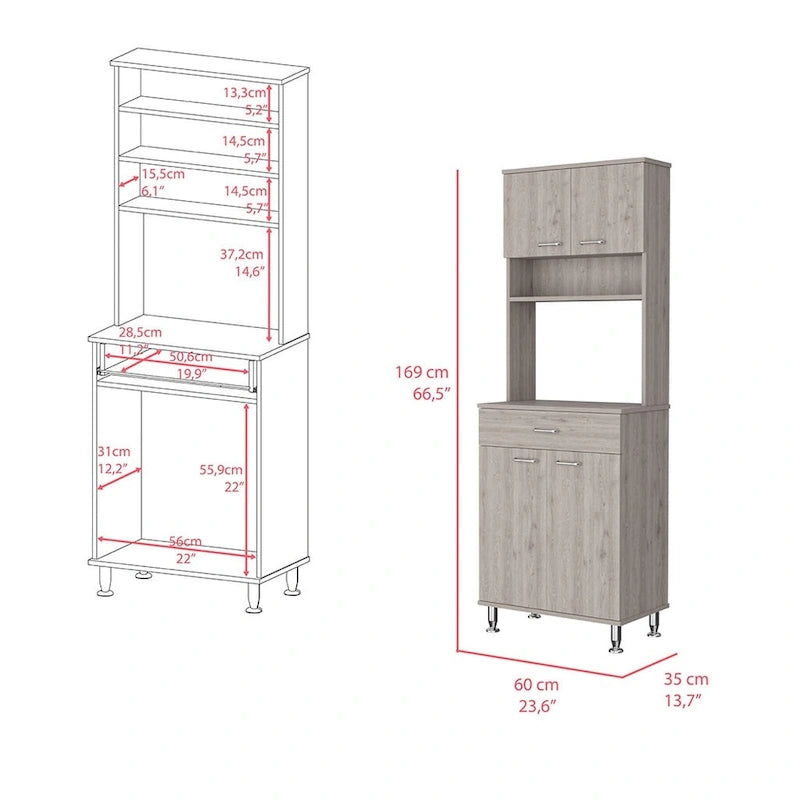 Meuble de rangement pour garde-manger avec deux portes doubles, finition gris clair