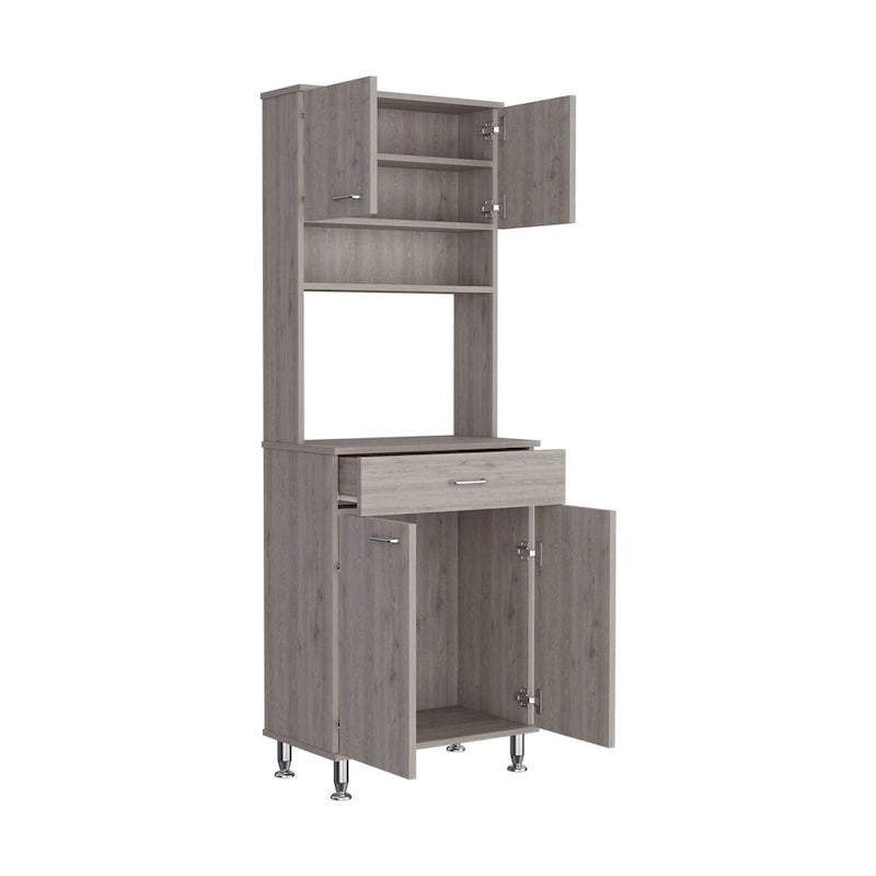 Meuble de rangement pour garde-manger avec deux portes doubles, finition gris clair