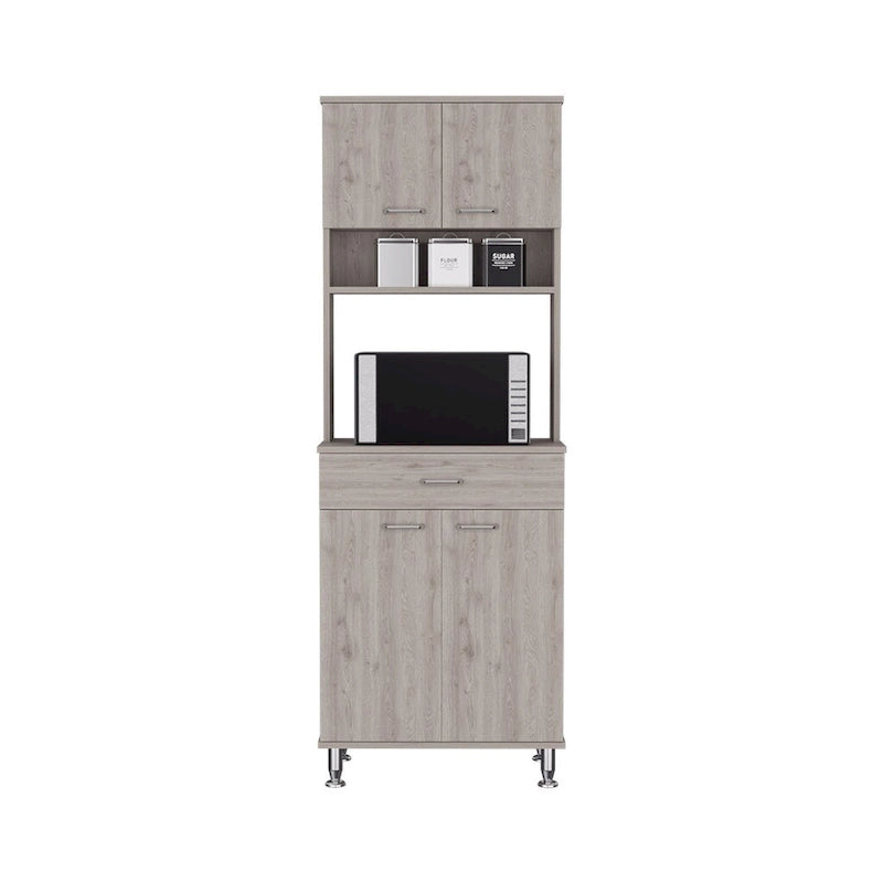 Meuble de rangement pour garde-manger avec deux portes doubles, finition gris clair