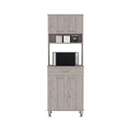 Meuble de rangement pour garde-manger avec deux portes doubles, finition gris clair
