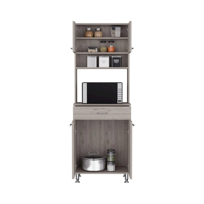 Meuble de rangement pour garde-manger avec deux portes doubles, finition gris clair