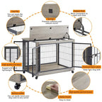 Table d'appoint cage pour chien de style meuble sur roulettes avec portes doubles et plateau relevable, gris, 38,58l x 25,5p x 27,36h
