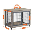 Table d'appoint cage pour chien de style meuble sur roulettes avec portes doubles et plateau relevable, gris, 38,58l x 25,5p x 27,36h