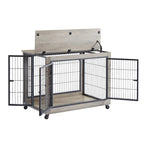 Table d'appoint cage pour chien de style meuble sur roulettes avec portes doubles et plateau relevable, gris, 38,58l x 25,5p x 27,36h