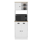 Meuble de rangement pour micro-ondes avec 3 portes et tiroir, finition blanc / macadamia