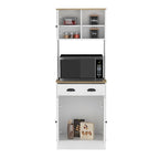 Meuble de rangement pour micro-ondes avec 3 portes et tiroir, finition blanc / macadamia