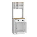 Meuble de rangement pour micro-ondes avec 3 portes et tiroir, finition blanc / macadamia