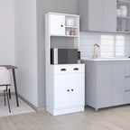 Meuble de rangement pour micro-ondes avec 3 portes et tiroir, finition blanc / macadamia