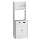 Meuble de rangement pour micro-ondes avec 3 portes et tiroir, finition blanc / macadamia