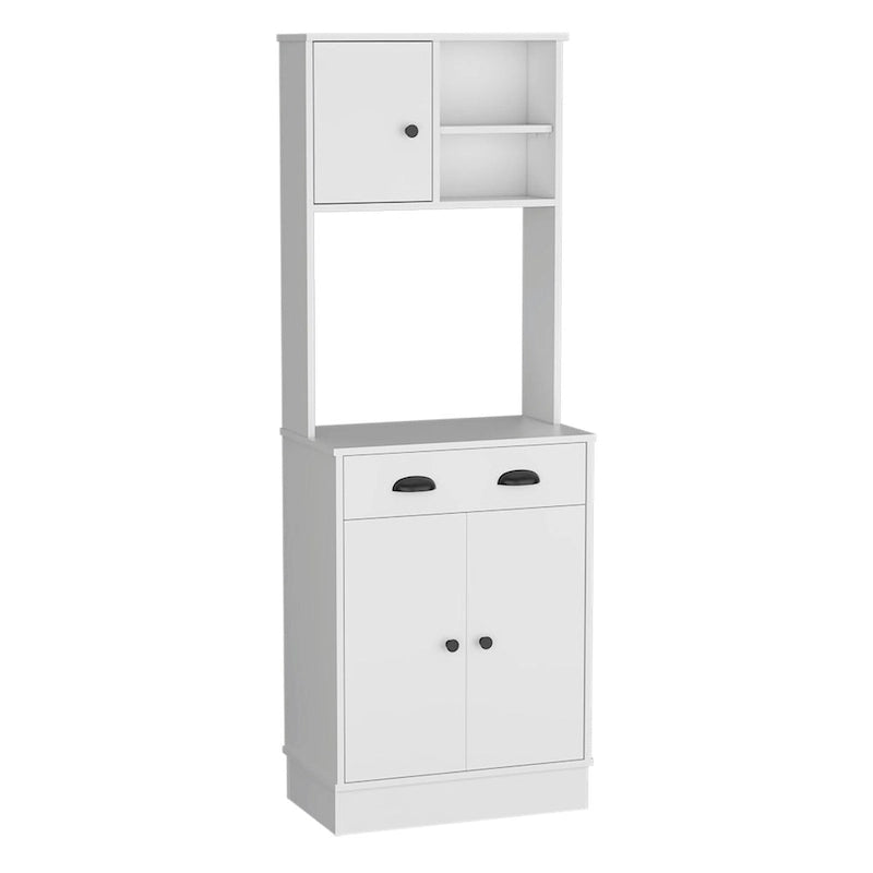 Meuble de rangement pour micro-ondes avec 3 portes et tiroir, finition blanc / macadamia