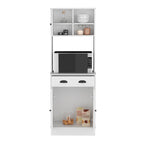 Meuble de rangement pour micro-ondes avec 3 portes et tiroir, finition blanc / macadamia