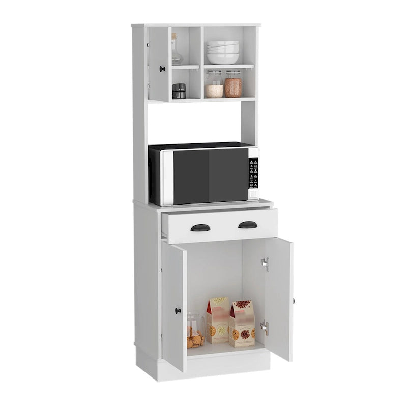 Meuble de rangement pour micro-ondes avec 3 portes et tiroir, finition blanc / macadamia