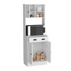 Meuble de rangement pour micro-ondes avec 3 portes et tiroir, finition blanc / macadamia
