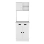 Meuble de rangement pour micro-ondes avec 3 portes et tiroir, finition blanc / macadamia
