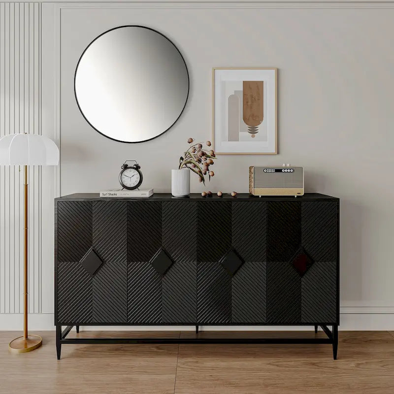 Wooden Cabinet With Glass Doors and Shelves Display Storage Cabinet