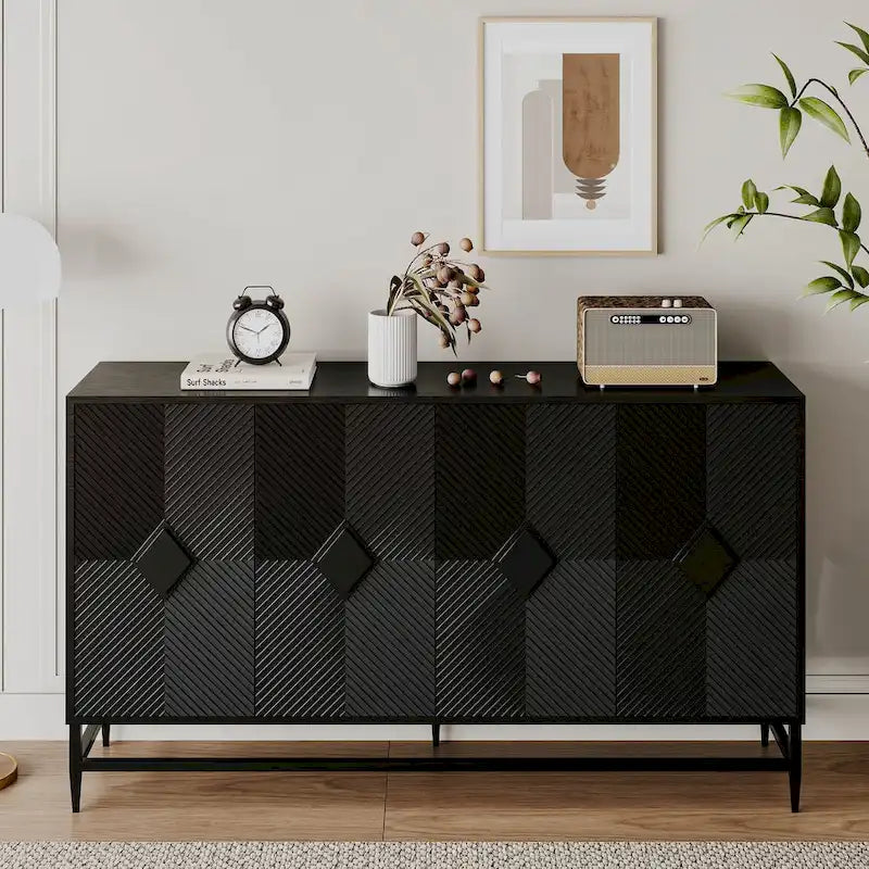 Meuble de rangement en bois avec portes vitrées et étagères