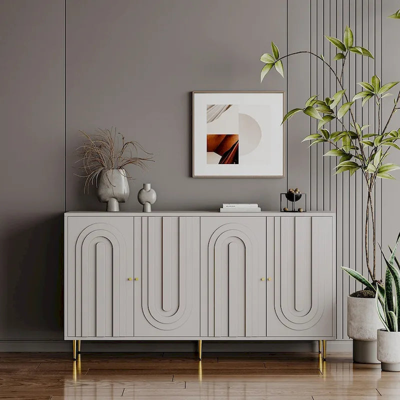 Meuble de rangement en bois avec portes vitrées et étagères