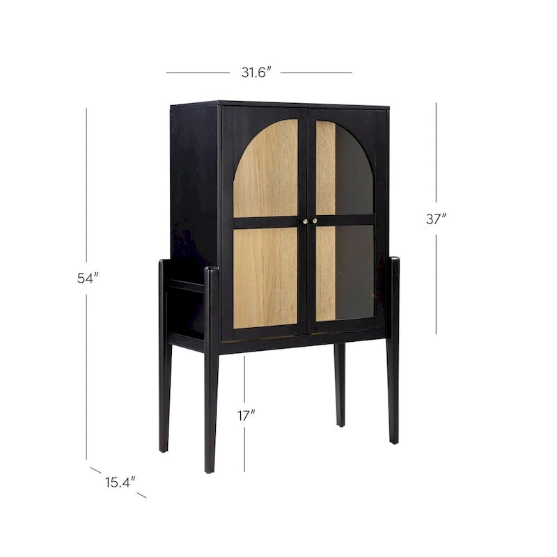Crédence ou buffet style Mid-Century Modern avec portes vitrées, armoire de rangement de cuisine avec cadre en bois