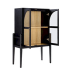 Crédence ou buffet style Mid-Century Modern avec portes vitrées, armoire de rangement de cuisine avec cadre en bois