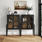 Crédence ou buffet style Mid-Century Modern avec portes vitrées, armoire de rangement de cuisine avec cadre en bois