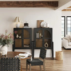 Crédence ou buffet style Mid-Century Modern avec portes vitrées, armoire de rangement de cuisine avec cadre en bois
