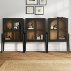 Crédence ou buffet style Mid-Century Modern avec portes vitrées, armoire de rangement de cuisine avec cadre en bois