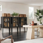 Crédence ou buffet style Mid-Century Modern avec portes vitrées, armoire de rangement de cuisine avec cadre en bois