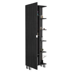 Meuble d'angle avec cinq étagères ouvertes, une porte, finition gris clair