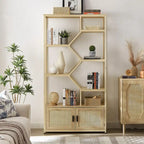 Rattan bookshelf 5 tiers Bookcases Storage Rack with cabinet