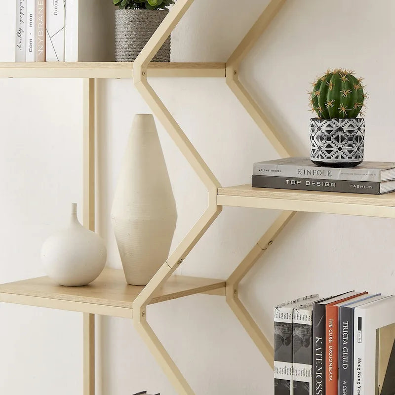 Étagère à livres en rotin à 5 niveaux, bibliothèque avec rangement et placard