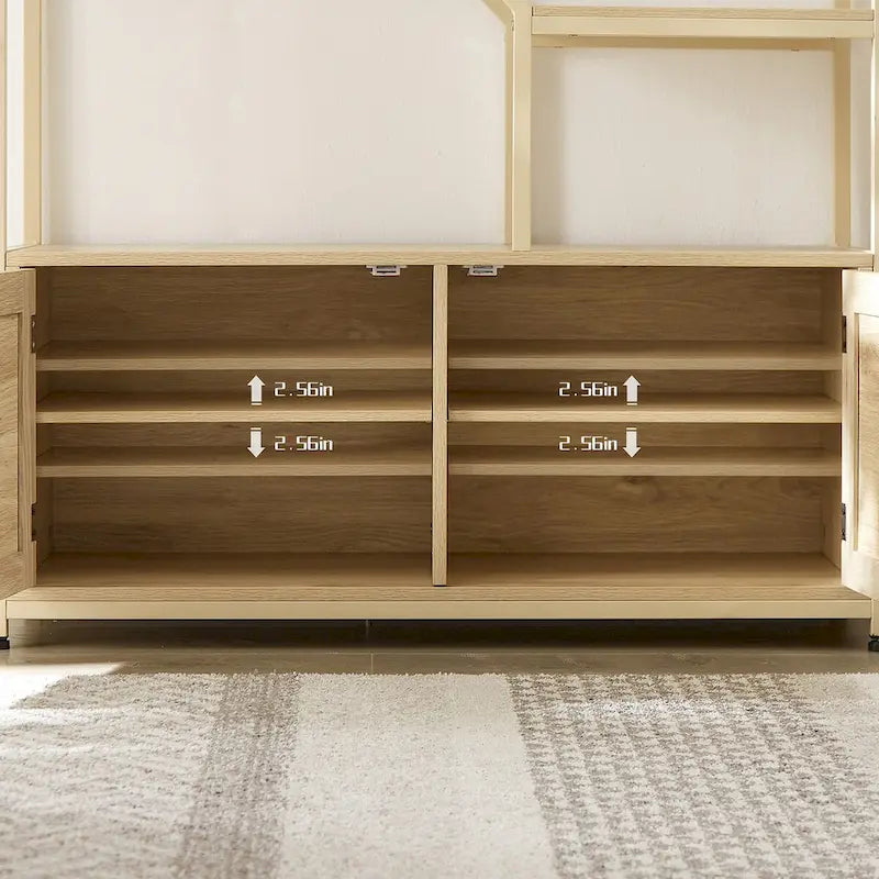 Étagère à livres en rotin à 5 niveaux, bibliothèque avec rangement et placard